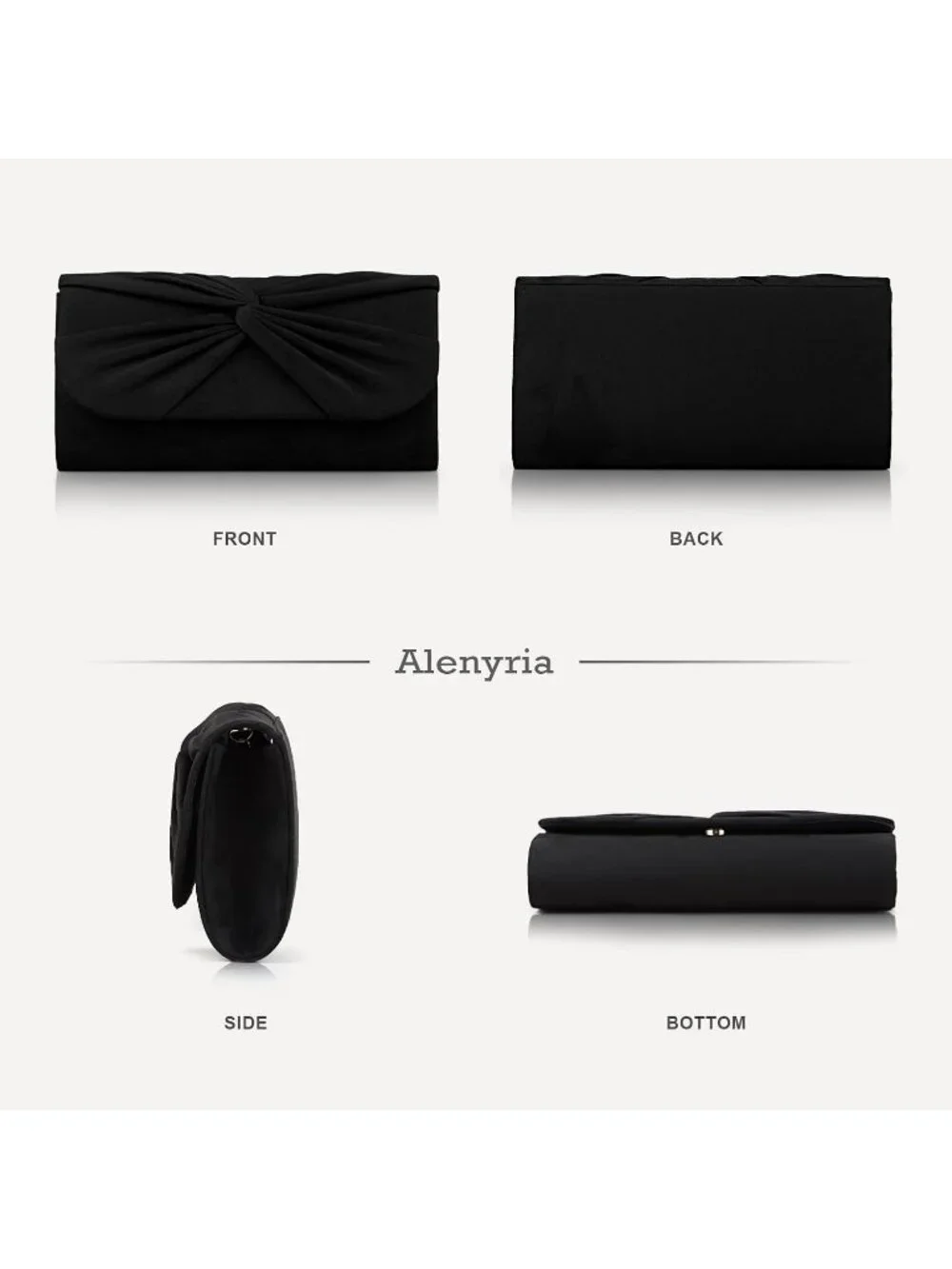 Women's Black Faux Suede Pleated Bow Clutch Purse For With Strap Evening Bag